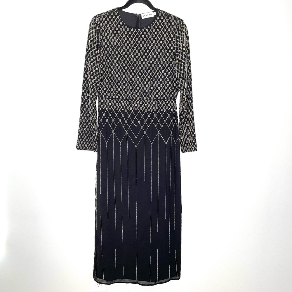 Lanvin Black Beaded Long-Sleeve Midi Dress